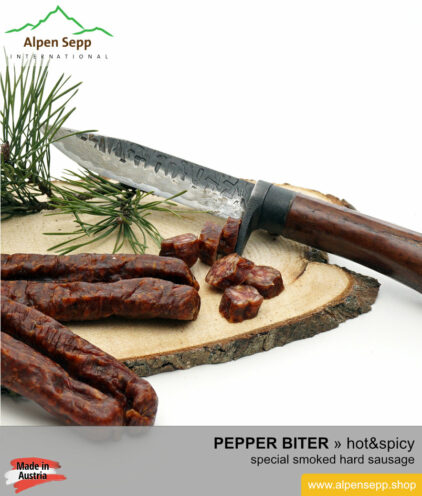 Hand made pepper biter sausage - hot & spicy hard sausage specialty