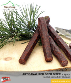Credentials - our customers say 10 ARTISANAL RED DEER BITER, special smoked dry sausage from wild game - 1 pair - HirschbeiĆer