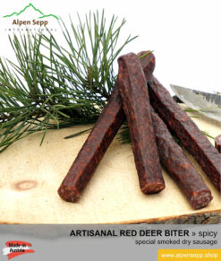 RED DEER BITER SAUSAGE, special smoked dry artisan sausage from wild game - 1 pair - Hirschbeißer