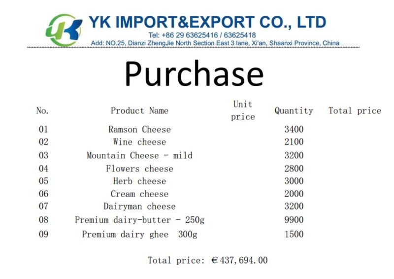YK Import Order Käse