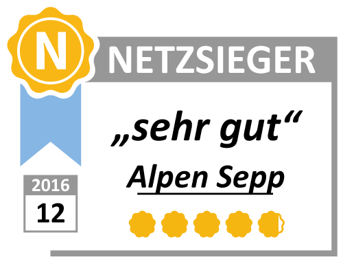 Test rating "Very good" for Alpen Sepp by netzsieger.de