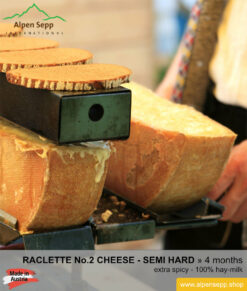 Raclette No.2, matured for 4 months. Extra spicy cheese wheel for the raclette grill and raclette oven