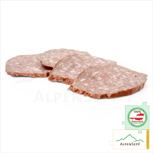 MOUNTAIN SALAMI | BERGSALAMI | Made from beef and pork | mild Austrian PREMIUM sausage from the Alpine region | 1 stick 9 MOUNTAIN SALAMI | Made from beef and pork | mild Austrian PREMIUM sausage from the Alpine region | 1 stick Bergsalami