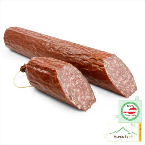 MOUNTAIN SALAMI | BERGSALAMI | Made from beef and pork | mild Austrian PREMIUM sausage from the Alpine region | 1 stick 8 MOUNTAIN SALAMI | Made from beef and pork | mild Austrian PREMIUM sausage from the Alpine region | 1 stick Bergsalami