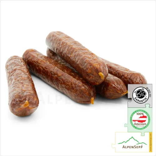ORGANIC JUNIOR SNACKER Beef Sausage | BIO JUNIORBEISSER | Austrian Raw sausage made from 100% beef | 100 grams 1 ORGANIC JUNIOR SNACKER Beef Sausage | Raw sausage made from 100% beef | 100 grams