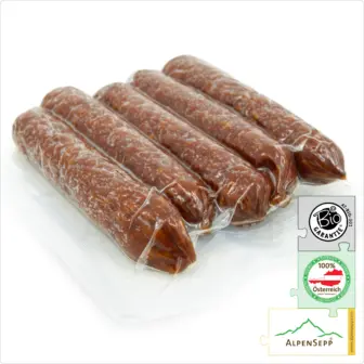 ORGANIC JUNIOR SNACKER Beef Sausage | BIO JUNIORBEISSER | Austrian Raw sausage made from 100% beef | 100 grams 9 ORGANIC JUNIOR SNACKER Beef Sausage | Raw sausage made from 100% beef | 100 grams