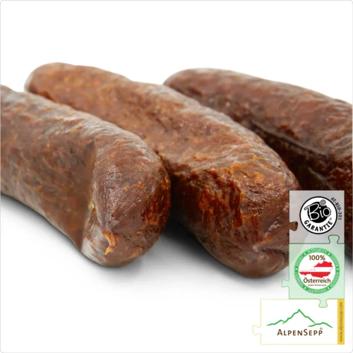 ORGANIC BEEF KAMINWURZEN | BIO RIND | Austrian Kaminwurz Speciality | Smoked Raw Sausage made from 100% beef meat | 3 pieces – 150 grams 12 ORGANIC BEEF KAMINWURZEN | Austrian Kaminwurz Speciality | Smoked Raw Sausage made from 100% beef meat | 3 pieces – 150 grams