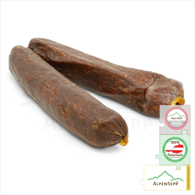 SAUSAGE GAMSWURZEN | Raw sausage made from chamois | Austrian PREMIUM dry smoked sausage from local game chamois | 1 pair