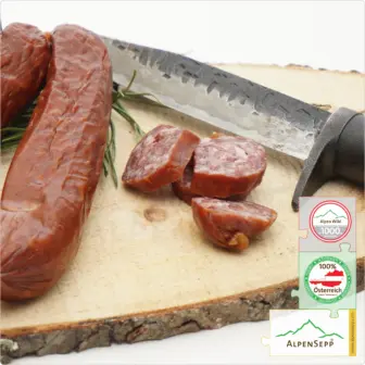 CHAMOIS WURZEN SAUSAGE | GAMSWURZEN | Raw sausage made from chamois | Austrian PREMIUM dry smoked sausage from local game chamois | 1 pair 9 SAUSAGE GAMSWURZEN | Raw sausage made from chamois | Austrian PREMIUM dry smoked sausage from local game chamois | 1 pair