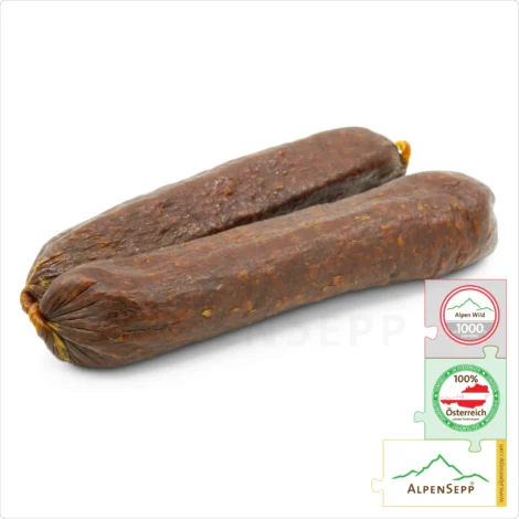 SAUSAGE GAMSWURZEN | Raw sausage made from chamois | Austrian PREMIUM dry smoked sausage from local game chamois | 1 pair