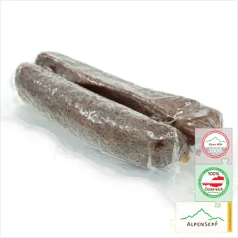 CHAMOIS WURZEN SAUSAGE | GAMSWURZEN | Raw sausage made from chamois | Austrian PREMIUM dry smoked sausage from local game chamois | 1 pair 8 SAUSAGE GAMSWURZEN | Raw sausage made from chamois | Austrian PREMIUM dry smoked sausage from local game chamois | 1 pair