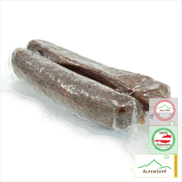 SAUSAGE GAMSWURZEN | Raw sausage made from chamois | Austrian PREMIUM dry smoked sausage from local game chamois | 1 pair