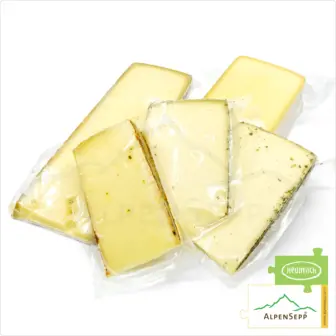 CHEESE GIFT BOX » HELLO ALPS « | GESCHENKBOX » ALPENGRUSS « | 2,5 kg of pure flavour with Heumilch® Alpine cheese for gifting 12 CHEESE GIFT BOX 'Alpengruss' | 2,5 kg