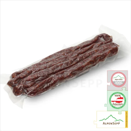 RED DEER BITER SAUSAGE | HIRSCHBEISSER | Raw sausage made from venison | Austrian PREMIUM smoked sausage from local red deer | 1 pair 8 SAUSAGE RED DEER BITER | Raw sausage made from venison | Austrian PREMIUM smoked sausage from local red deer | 1 pair | HIRSCHBEISSER