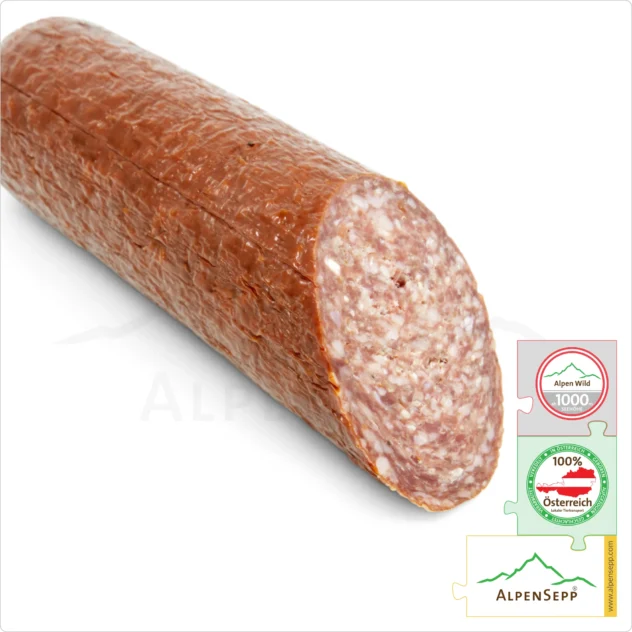 RED DEER SALAMI – Sausage made from red deer venison | Austrian PREMIUM salami from local alpine deer game | 1 stick | Hirschsalami