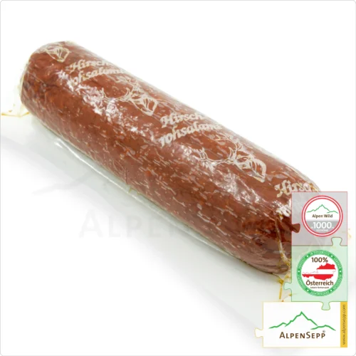 RED DEER SALAMI | HIRSCHSALAMI | Sausage made from red deer venison | Austrian PREMIUM salami from local alpine deer game | 1 stick | Hirschsalami 8 RED DEER SALAMI – Sausage made from red deer venison | Austrian PREMIUM salami from local alpine deer game | 1 stick | Hirschsalami