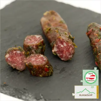 KRÄUTERLE SAUSAGE with an Elegant Herb Blend | Smoked PREMIUM Raw Sausage | 3 Pieces 9 KRÄUTERLE Sausage with an Elegant Herb Blend | Smoked PREMIUM Raw Sausage | 3 Pieces