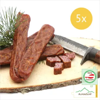 GENDARME sausage | LANDJÄGER | square shaped Austrian speciality | Smoked, spicy cured sausage | 5 pairs 9 GENDARME sausage | square shaped Austrian speciality | Smoked, spicy cured sausage – 5 pairs