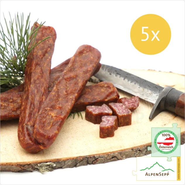 GENDARME sausage | square shaped Austrian speciality | Smoked, spicy cured sausage – 5 pairs