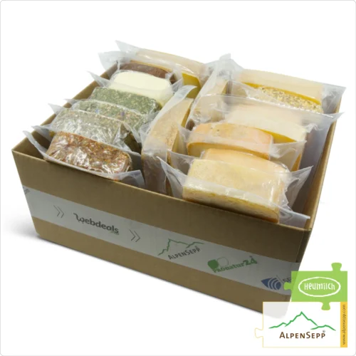 MEGA CHEESE BOX | MEGA KÄSE BOX | Up to 18 lactose-free hay milk cheese varieties straight from the cheese cellar | 4,1 kg for the ultimate tasting party 9 MEGA Cheese Box | Up to 18 lactose-free hay milk cheese varieties straight from the cheese cellar | 4,1 kg for the ultimate tasting party