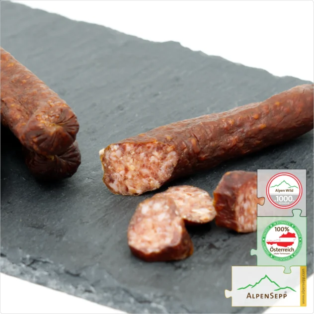 REHBEISSERLE | smoked raw sausage made from venison | PREMIUM sausage from local roe deer | 4 pieces