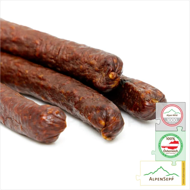 REHBEISSERLE | smoked raw sausage made from venison | PREMIUM sausage from local roe deer | 4 pieces