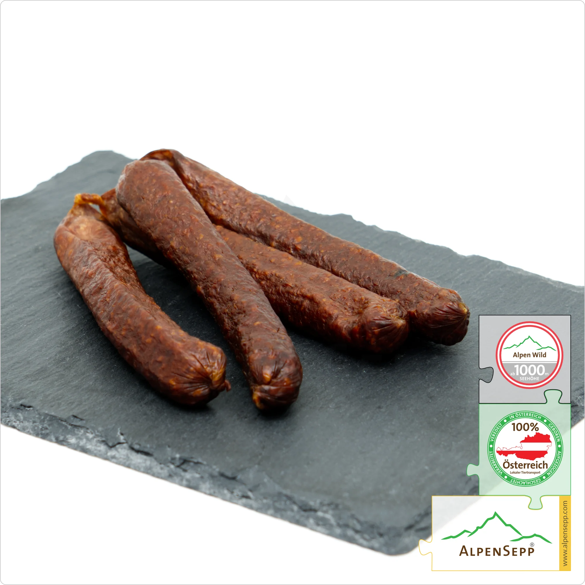 REHBEISSERLE | smoked raw sausage made from venison | PREMIUM sausage from local roe deer | 4 pieces