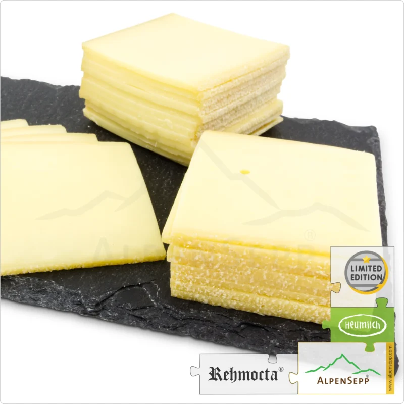 RACLETTE CHEESE Slices - REHMOCTA mild-spicy | 20+ slices of lactose-free sliced cheese for grill and hot stone | thinly sliced | 500 grams