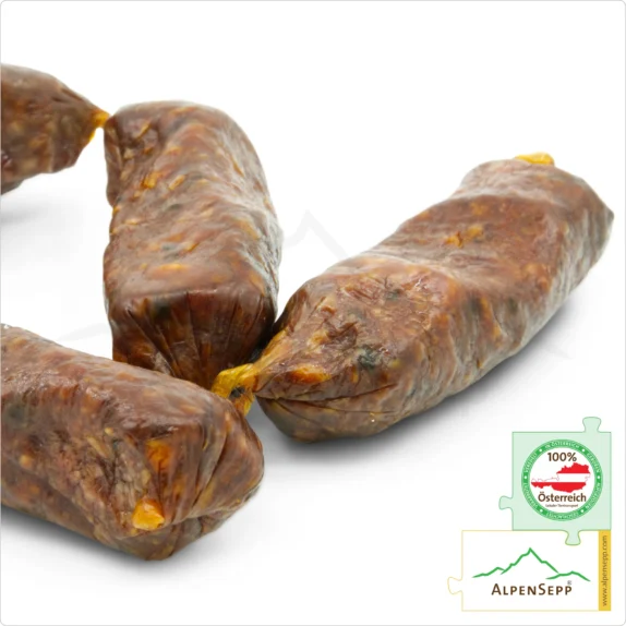 WILD BOAR BITER SAUSAGE | WILDSCHWEINBEISSERLE | Raw sausage made from wild game | Austrian PREMIUM sausage from local wild boar | 2 pairs 7 WILD BOAR BITER | Raw sausage made from wild game | Austrian PREMIUM sausage from local wild boar | 2 pairs | Wildschweinbeisserle