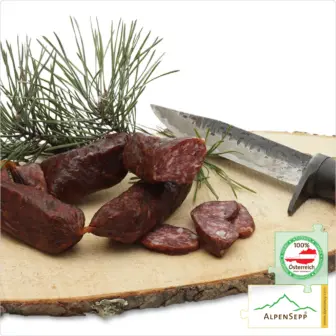 WILD BOAR BITER SAUSAGE | WILDSCHWEINBEISSERLE | Raw sausage made from wild game | Austrian PREMIUM sausage from local wild boar | 2 pairs 8 WILD BOAR BITER | Raw sausage made from wild game | Austrian PREMIUM sausage from local wild boar | 2 pairs | Wildschweinbeisserle