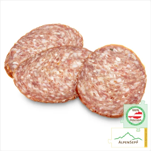 Salami Starter Pizza Box 'HUBERTUS' | Wild Salami for "Wild Pizzas" + Grated Cheese Mix | Ultimate enjoyment with 1minute.pizza 11 WILD BOAR SALAMI – made from wild boar venison | Austrian PREMIUM hard sausage from local game | 1 stick | Wildschweisalami