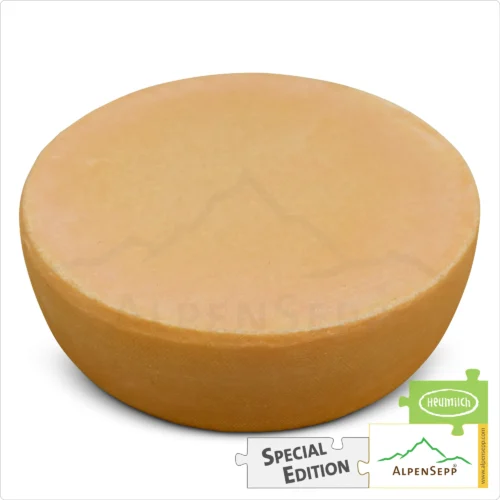 SPECIAL EDITION " ALPENSEPP " Cheese wheel | Austrian Lactose-free hay milk cheese | 8,1 kg 1 ALPINE CHEESE special edition “ALPENSEPP” wheel | Lactose-free DELUXE Austrian semi-hard cheese straight from the cheese cellar | 100% mild and spicy enjoyment guarantee