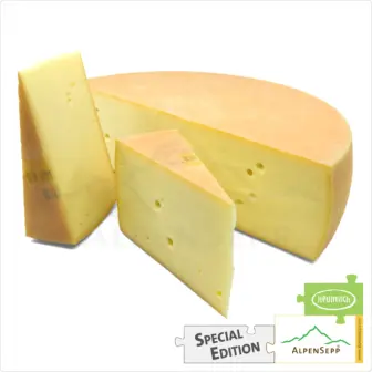 SPECIAL EDITION "ALPENSEPP" Cheese wheel | Austrian Lactose-free hay milk cheese | 8,1 kg 8 ALPINE CHEESE special edition “ALPENSEPP” | Lactose-free DELUXE Austrian semi-hard cheese straight from the cheese cellar | 100% mild and spicy enjoyment guarantee