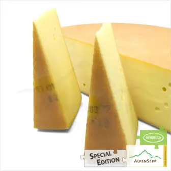 SPECIAL EDITION "ALPENSEPP" Cheese wheel | Austrian Lactose-free hay milk cheese | 8,1 kg 9 ALPINE CHEESE special edition “ALPENSEPP” | Lactose-free DELUXE Austrian semi-hard cheese straight from the cheese cellar | 100% mild and spicy enjoyment guarantee