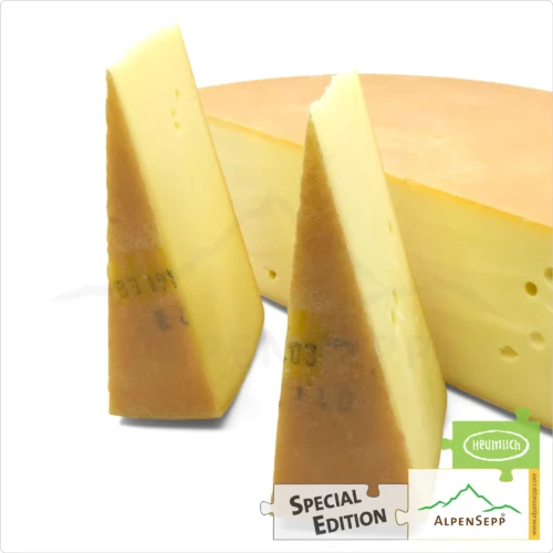SPECIAL EDITION " ALPENSEPP " Cheese wheel | Austrian Lactose-free hay milk cheese | 8,1 kg 9 ALPINE CHEESE special edition “ALPENSEPP” | Lactose-free DELUXE Austrian semi-hard cheese straight from the cheese cellar | 100% mild and spicy enjoyment guarantee
