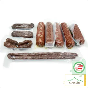 HUBERTUS GAME SAUSAGE BOX | HUBERTUS WILDWURST BOX | The Best of Austrian Alpine Game in One Box | 9 varieties 7 HUBERTUS GAME SAUSAGE BOX | The Best of Austrian Alpine Game in One Box | 9 varieties