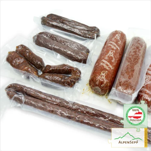 HUBERTUS GAME SAUSAGE BOX | HUBERTUS WILDWURST BOX | The Best of Austrian Alpine Game in One Box | 9 varieties 5 HUBERTUS GAME SAUSAGE BOX | The Best of Austrian Alpine Game in One Box | 9 varieties