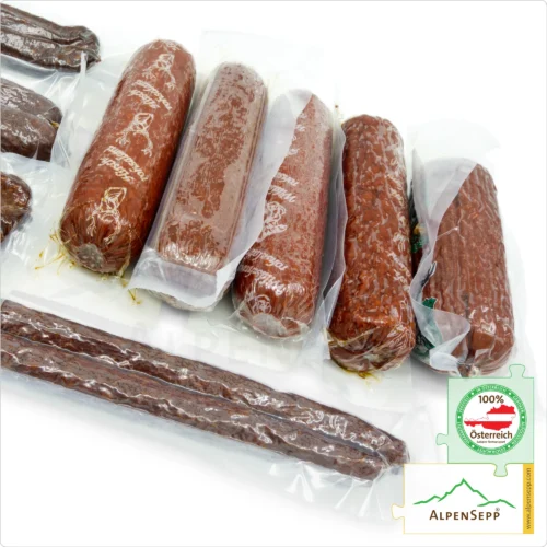 HUBERTUS GAME SAUSAGE BOX | HUBERTUS WILDWURST BOX | The Best of Austrian Alpine Game in One Box | 9 varieties 6 HUBERTUS GAME SAUSAGE BOX | The Best of Austrian Alpine Game in One Box | 9 varieties