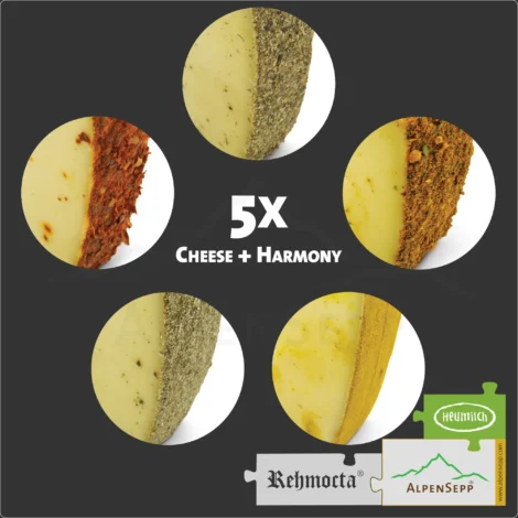 CRAZY CHEESE Cheese Box with 5x REHMOCTA® Cheese Varieties | Ehni, Ähle, Dätta, Peppino & Der Bärige | 1 kg Lactose-Free Cheese