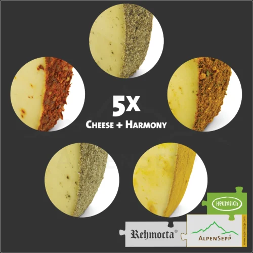 CRAZY CHEESE BOX with 5x REHMOCTA® Cheese Varieties | Ehni, Ähle, Dätta, Peppino + Der Bärige | Lactose-Free Cheese | 1 kg 7 CRAZY CHEESE Cheese Box with 5x REHMOCTA® Cheese Varieties | Ehni, Ähle, Dätta, Peppino & Der Bärige | 1 kg Lactose-Free Cheese
