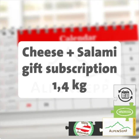 GIFT SUBSCRIPTION MIX - 1,4 KG | MOUNTAIN CHEESE + SEMI HARD CHEESE + GAME SALAMI | GESCHENK ABO MIX | ends automatically | alternating content per delivery | choose delivery and duration