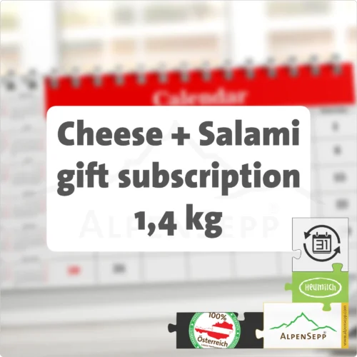 GIFT SUBSCRIPTION MIX - 1,4 KG | MOUNTAIN CHEESE + SEMI HARD CHEESE + GAME SALAMI | GESCHENK ABO MIX | ends automatically | alternating content per delivery | choose delivery and duration 1 GIFT SUBSCRIPTION MIX - 1,4 KG | MOUNTAIN CHEESE + SEMI HARD CHEESE + GAME SALAMI | GESCHENK ABO MIX | ends automatically | alternating content per delivery | choose delivery and duration