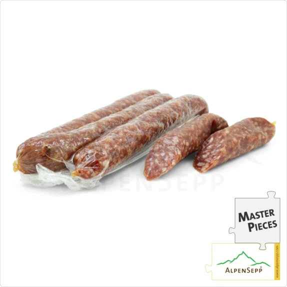 PINE WURZEN | ZIRBENWURZEN | smoked sausage Kaminwurzen with pine | delicately spicy PREMIUM sausage | 3 pieces 9 ZIRBENWURZEN | smoked Kaminwurzen with pine | delicately spicy PREMIUM sausage | 3 pieces