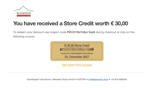 VOUCHER | with a customizable amount 12 receiving voucher alpensepp 1000