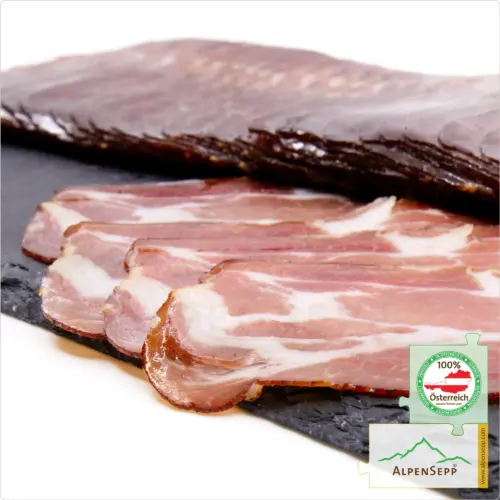 Sliced Enzianspeck | Richly Smoked & Air-Dried | 100% from Austria – 200 Grams – Juniper-Cured Premium Cuts, Lightly Smoked – Air-Dried Pork Neck cuts